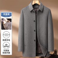 Mens Wool Jacket Thick Double Sided Fabric Stand Collar Insulated with Down Lining Autumn Winter Casual Wear