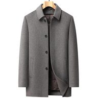 Mens Wool Jacket Thick Double Sided Fabric Stand Collar Insulated with Down Lining Autumn Winter Casual Wear
