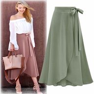 Plus Size High Waisted Midi Skirt Drawstring Design Versatile Split Style Perfect for Casual or Formal Occasions