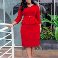 V Neck Ruffle Hem High Waisted Pencil Dress Slim Fit Office Wear Winter Fashion Wholesale Available