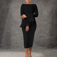 Fashionable Solid Color Bodycon Dress with Flared Sleeves Winter Collection Office Wear Wholesale Available
