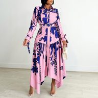 Plus Size Womens Dress Elegant Floral Print Asymmetrical Hem Stylish Lapel Perfect for Casual or Formal Occasions