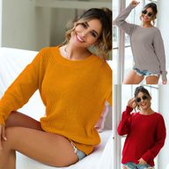 Womens Knit Sweater Round Neck Long Sleeve Wave Hem Available in Three Colors Spring Summer Fashion Wholesale