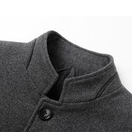 Mens Woolen Jacket Stand Collar Mid Length Warm Fabric Fall Winter Style for Middle Aged Wholesa