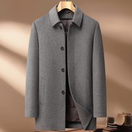 Mens Wool Jacket Thick Double Sided Fabric Stand Collar Insulated with Down Lining Autumn Winter Casual Wear