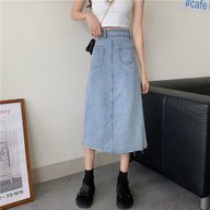 High Waist A Line Denim Skirt for Women Irregular Hem Mid Length Button Closure Casual Summer Wear