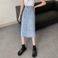 High Waist A Line Denim Skirt for Women Irregular Hem Mid Length Button Closure Casual Summer Wear