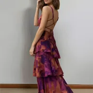 Fashionable Printed Cake Dress Summer Deep V Neck Shoulder Straps Vacation Style Wholesale Available