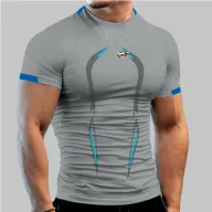 Mens Slim Fit Breathable Sporty Short Sleeve T Shirt in Solid Color Polyester for Summer Training