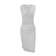 Lace Trim Tie Top and Bodycon Skirt Set for Women Slim Fit Spring Fashion Available in White Wholesale Sizes S M L