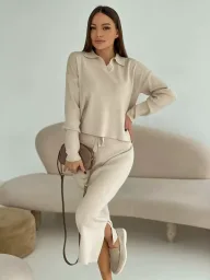 Knitted Two Piece Set for Women Soft Fabric with Split Sweater and Tie Waist Skirt Casual Autumn Winter Wear Wholesale