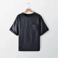 Mens Loose Fit Short Sleeve Linen T Shirt Solid Pattern Breathable Summer Top