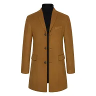 Mens Casual Overcoat High Quality Wool Blend Long Sleeve British Style Available in Khaki and Navy Blue Wholesale