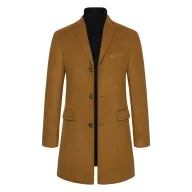 Mens Casual Overcoat High Quality Wool Blend Long Sleeve British Style Available in Khaki and Navy Blue Wholesale