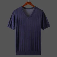 Mens Loose Fit Cotton Knitted Short Sleeve V Neck T Shirt Breathable Summer Top Available in Multiple Colors and Sizes