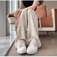 High Waisted Tie Dye Ice Silk Pants Lightweight Casual Straight Leg Trendy Design Summer Wear for Petite Women
