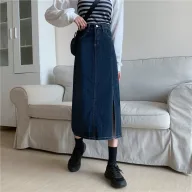 High Waist Denim Skirt for Women Vintage Mid Length Slim Fit with Side Slit Casual Summer Wear