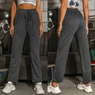 Womens High Waisted Casual Pants Solid Gray Straight Leg Comfortable Fabric Summer Wear