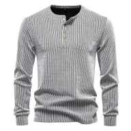 Mens Casual Long Sleeve Henley T Shirt Available in White Black Gray Khaki Wholesale Sizes S to XXL