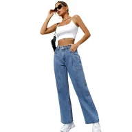 High Waist Wide Leg Jeans for Women Loose Fit Casual Denim Blue fast shipping OEM ODM service