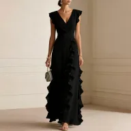 Womens Casual Solid Color Dress Elegant Design Lightweight Fabric French Style for Everyday Wear