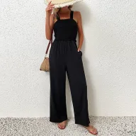 Black Wide Leg Jumpsuit for Women Casual Summer Style Comfortable Sleeveless Design