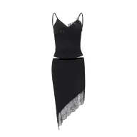 Womens Casual Outfit Set Sexy Backless Top with Irregular Hem Skirt Spring Collection Available in Black and Sizes S to L