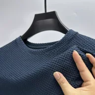 Mens Loose Fit Short Sleeve T Shirt in Solid Wool for Summer Black White Dark Gray Dark Green Khaki Blue Sizes M to 4XL
