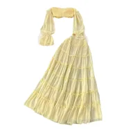Off Shoulder Crop Top and Ruffled Skirt Set Lightweight Chiffon Summer Casual Wear