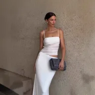 Sleeveless Backless Bodycon Dress Solid Color Slim Fit Elegant Evening Wear private label