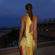 Backless Halter Neck Floral Print Top and Maxi Skirt Set for Summer Beach Vacation in Yellow S to L