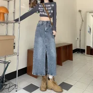High Waist Denim Midi Skirt Slim Fit A Line Design Summer Casual Wear factory direct