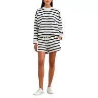 Womens Casual Striped Color Block Sweatshirt Set Loose Fit Long Sleeve Round Neck Top with Shorts Spring Autumn Wholesale