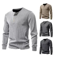 Mens Casual Long Sleeve Henley T Shirt Available in White Black Gray Khaki Wholesale Sizes S to XXL