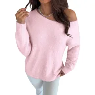 Womens Pink Round Neck Sweater Soft Faux Mink Fabric Casual Wear for Valentines Day
