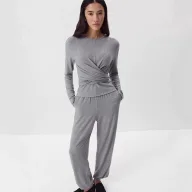 Womens Casual Two Piece Set Soft Modal Fabric Drawstring Waist Top and Jogger Pants Available in Red and Gray