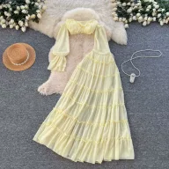 Off Shoulder Crop Top and Ruffled Skirt Set Lightweight Chiffon Summer Casual Wear
