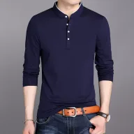 Slim Fit Mens Long Sleeve Polo Shirt in White Navy Blue Black Gray Red for Spring and Autumn Wholesale