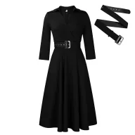 Plus Size Womens Dress Elegant A Line Silhouette Classic Collar Solid Color Autumn Collection