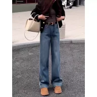 High Waist Wide Leg Jeans for Women Loose Fit Spring Fashion Blue Denim customizable