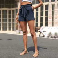 High Waist Loose Fit Casual Shorts for Women Cotton Linen Blend Solid Color Summer Vacation Wear