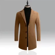 Mens Wool Blend Overcoat Slim Fit Single Breasted Mid Length Casual Outerwear for Fall and Winter