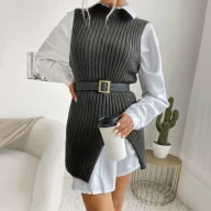 Sleeveless Long Knit Sweater for Women Solid Color Casual Style Autumn Collection