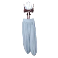 Bohemian Style Womens Summer Outfit Set Halter Neck Top and High Waist Lantern Pants Casual Fashion