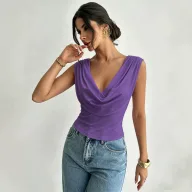 Sleeveless T Shirt Ruffled Neckline Slim Fit Versatile Style Summer Casual Wear for Women Wholesale Available