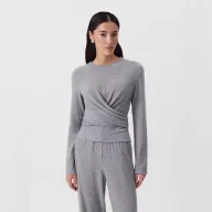 Womens Casual Two Piece Set Soft Modal Fabric Drawstring Waist Top and Jogger Pants Available in Red and Gray