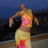 Backless Halter Neck Floral Print Top and Maxi Skirt Set for Summer Beach Vacation in Yellow S to L