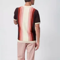 Mens Striped Knitted Polo Shirt Short Sleeve Stand Collar Polyester Available in Red and Green Sizes M to XXXL