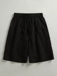 Vintage Loose Fit Sleeveless Solid Color Shorts for Men with Elastic Waist Casual Summer Wear