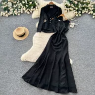French Style V Neck Lace Top and Dress Set Slim Fit Elegant Design Autumn Wear Wholesale Available